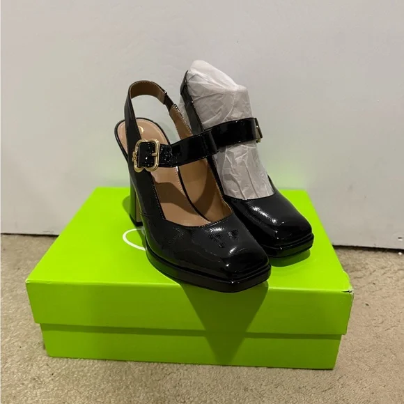 Sam Edelman Black Faux Patent Leather Mary Jane Heels NIB - Picture 1 of 13